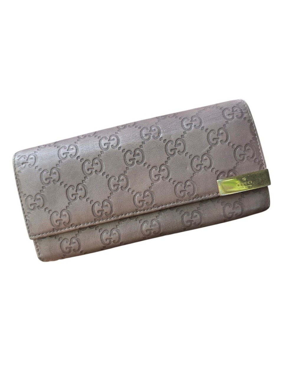 Gucci Embossed Leather Continental Wallet in Taupe